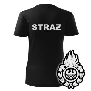 Damska czarna koszulka strażacka WZ01 Ognik OSP PLT