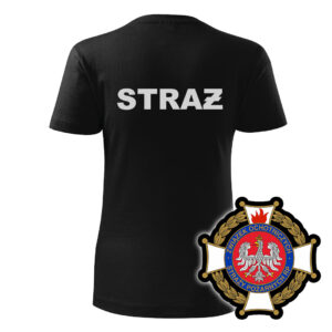 Damska czarna koszulka strażacka WZ02 Krzyż OSP PLT