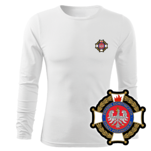 Biała koszulka strażacka długi rękaw WZ02 Krzyż Związkowy PLT
