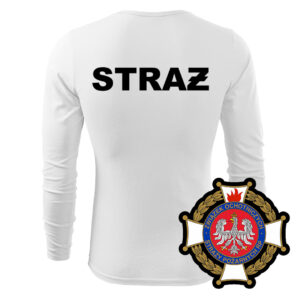 Biała koszulka strażacka długi rękaw WZ02 Krzyż Związkowy PLT
