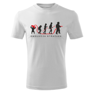 Ewolucja strażaka, biała koszulka STRAŻACKA z nadrukiem STR019 DTG