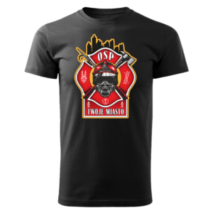 Męska czarna koszulka STRAŻACKA z nadrukiem prezent dla strażaka DTG034