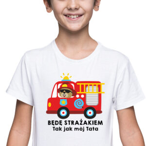 Będę strażakiem, biała koszulka dziecięca STR039 DTG