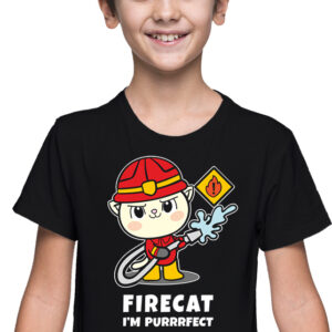 Firecat, czarna koszulka dziecięca STR045 DTG