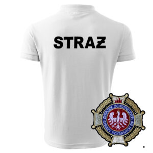 Biała koszulka strażacka polo HAFT-DRUK WZ02 Krzyż OSP