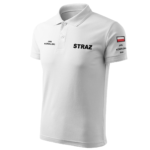 Biała koszulka strażacka polo HAFT-DRUK WZ16 czarny napis STRAŻ
