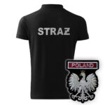 Czarna koszulka strażacka polo HAFT-DRUK WZ06 Orzeł Polska