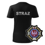 Damska czarna koszulka strażacka HAFT-DRUK Krzyż Związkowy