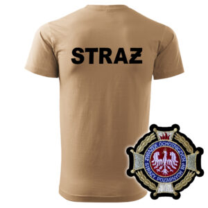 Piaskowa koszulka strażacka HAFT-DRUK WZ02 Krzyż Związkowy