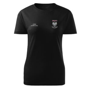 Damska czarna koszulka strażacka HAFT-DRUK Orzeł Polska