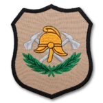 Piaskowy emblemat naramienny, naszywka na mundur Straż Hełm i Toporki OSP WZ03