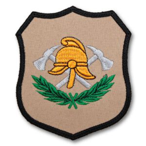 Piaskowy emblemat naramienny, naszywka na mundur Straż Hełm i Toporki OSP WZ03