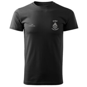 Czarna koszulka strażacka HAFT-DRUK WZ01 Ognik OSP szary napis