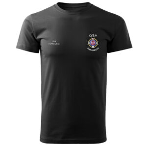 Czarna koszulka strażacka HAFT WZ02-DRUK Krzyż Związkowy