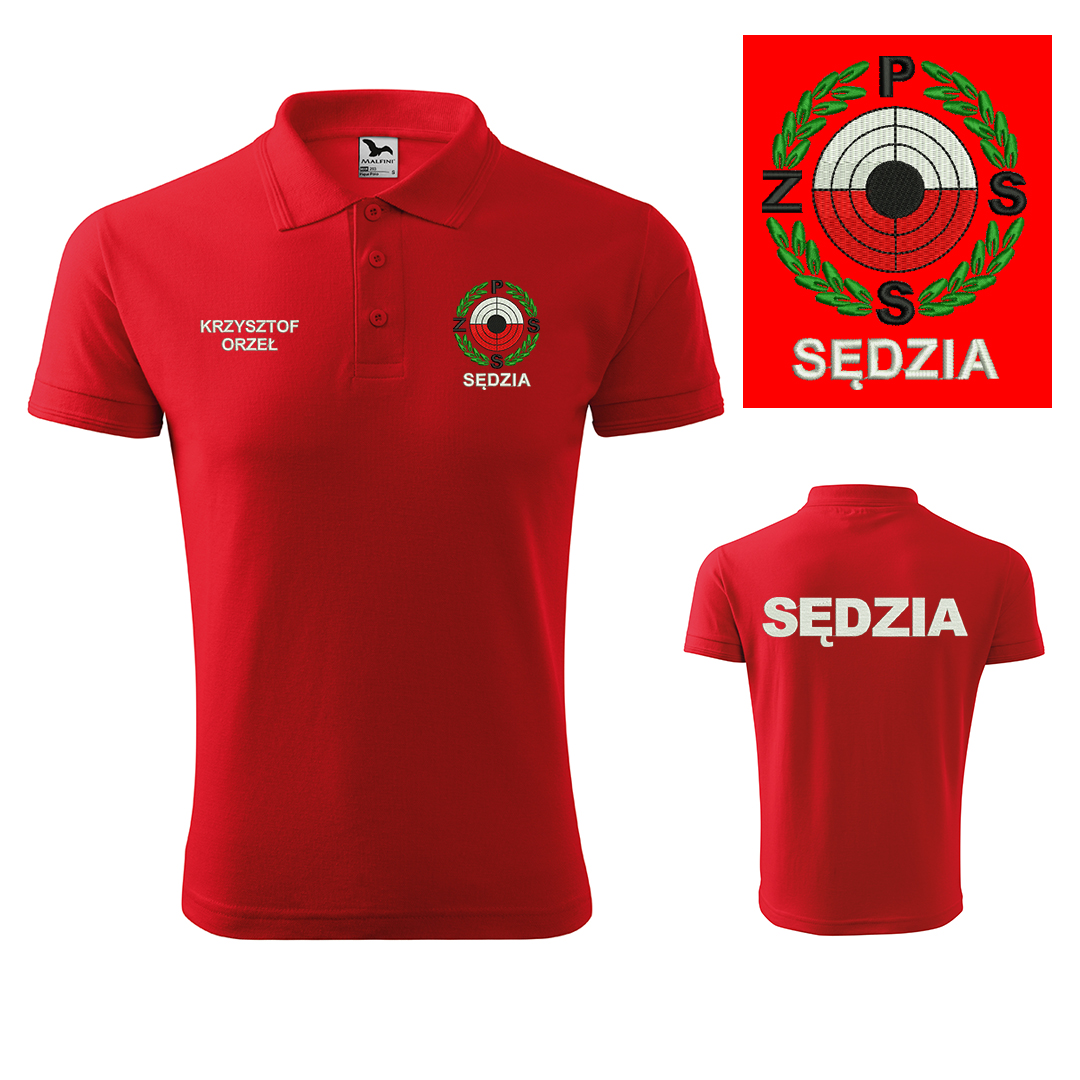 Czerwona koszulka polo SĘDZIA Polski Związek Strzelectwa Sportowego PZSS HAFT