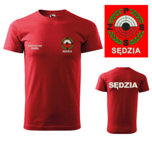 Czerwona Koszulka T-SHIRT SĘDZIA Polski Związek Strzelectwa Sportowego PZSS haft