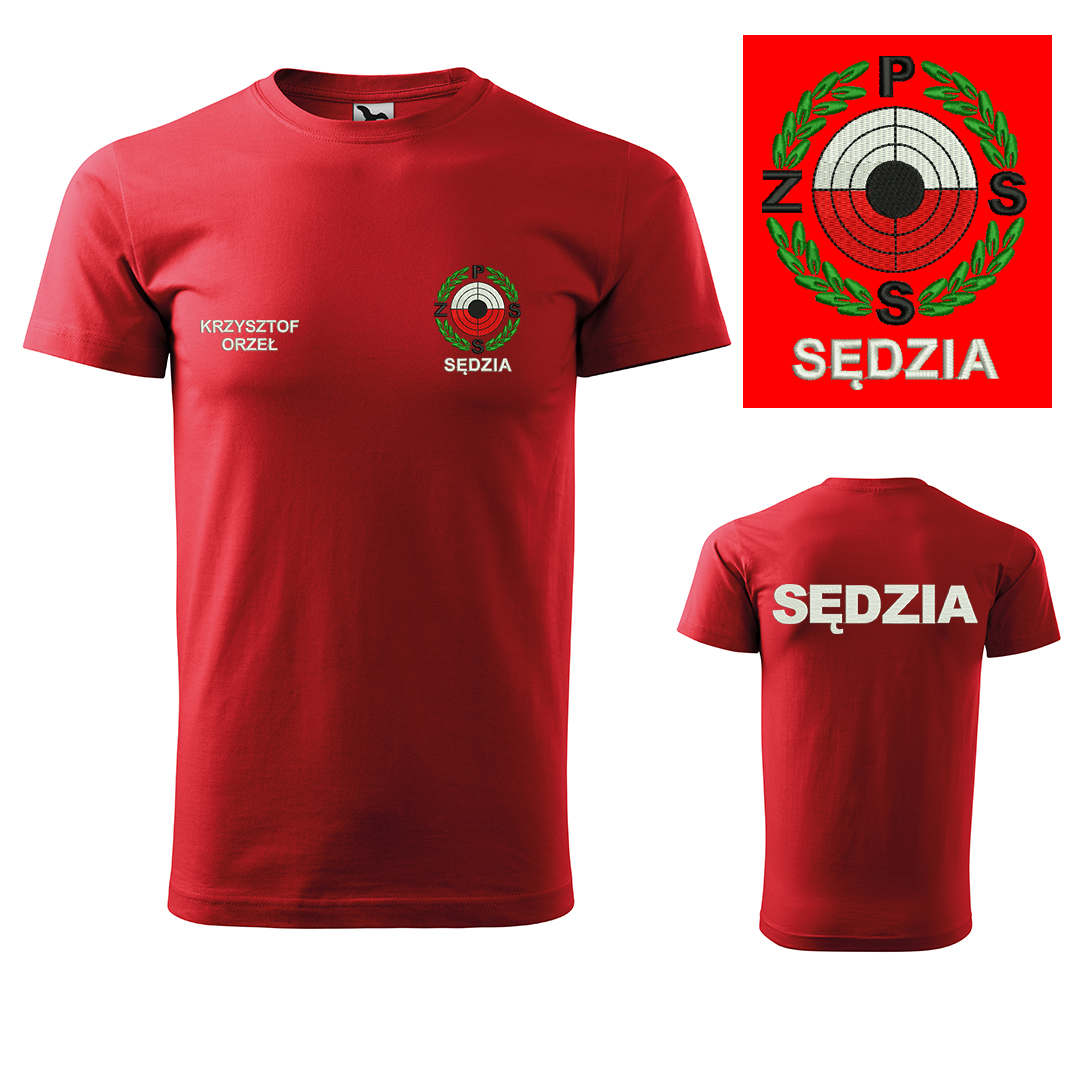 Czerwona Koszulka T-SHIRT SĘDZIA Polski Związek Strzelectwa Sportowego PZSS haft