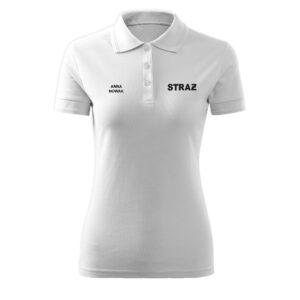 Biała koszulka strażacka polo damska napis HAFT-DRUK STRAŻ