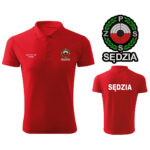 Czerwona koszulka polo SĘDZIA Polski Związek Strzelectwa Sportowego PZSS HAFT-DRUK