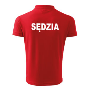 Czerwona koszulka polo SĘDZIA Polski Związek Strzelectwa Sportowego PZSS HAFT-DRUK