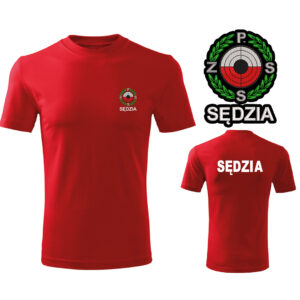 Czerwona Koszulka T-SHIRT SĘDZIA Polski Związek Strzelectwa Sportowego PZSS haft